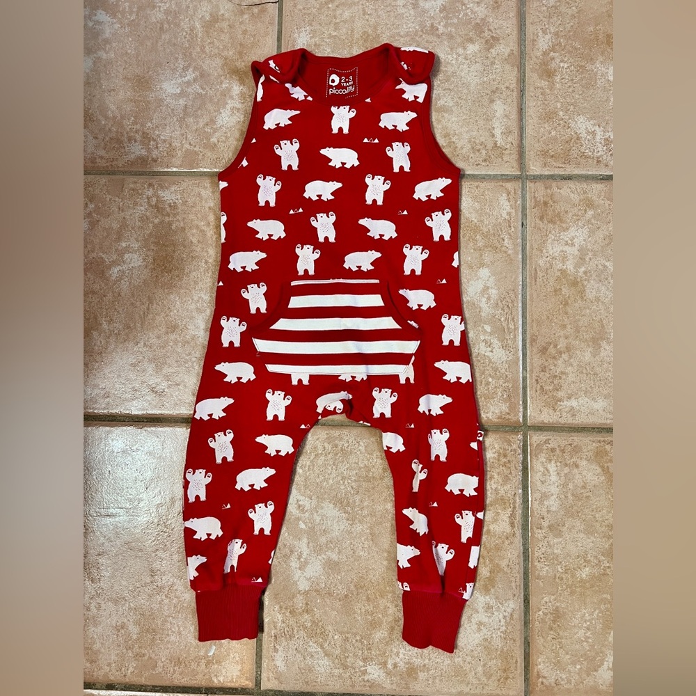 Piccalilly 2T organic cotton polar bear dungarees
